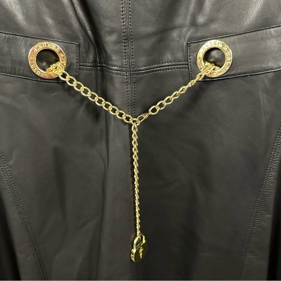 Lauren Ralph Lauren Stretch Lambskin Dress Gold Belted Fit & Flare Black 4 NWT - Picture 4 of 8